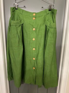 Modcloth Bright Green Button-Front Midi Skirt linen size 18